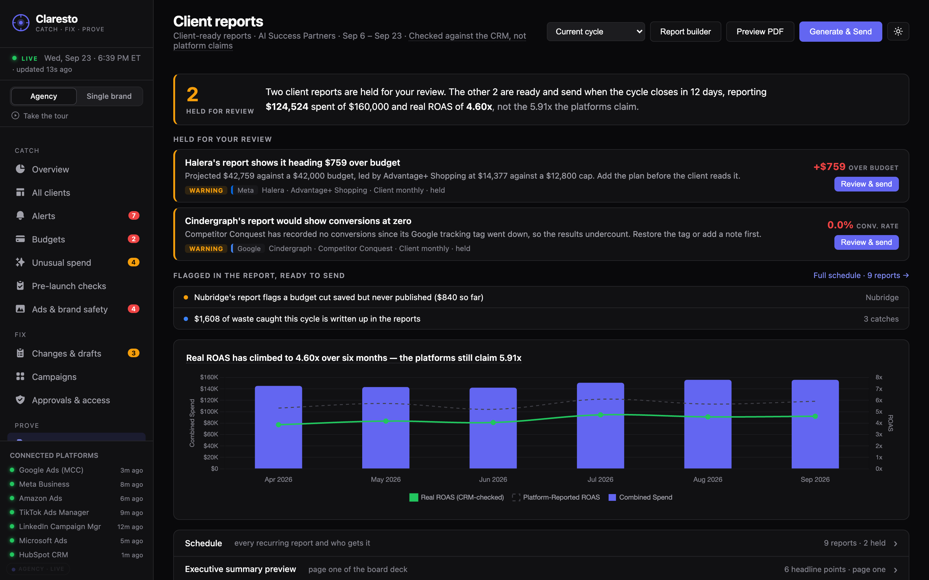 Claresto Client reports — what was caught, what it saved, and real results